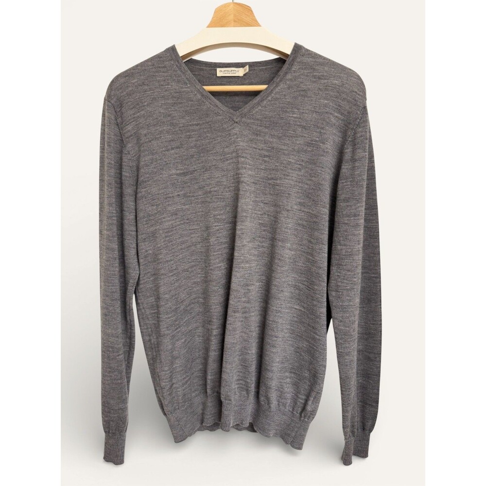 SUITSUPPLY Merino Wool Sweater Mens Large Gray V-Neck Minimalist Luxury
